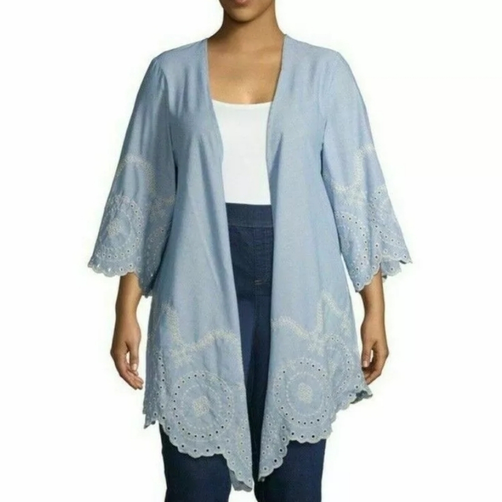Eyelet Kimono Small/Medium Casual Embroidered Lagenlook beachy Coastal Modest
